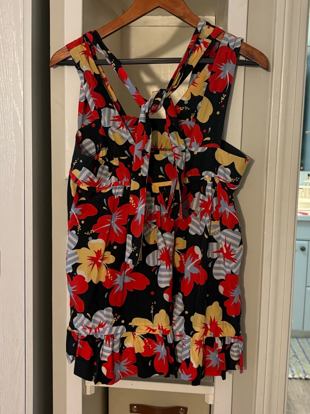 Floral Sleeveless Women’s Top - Black with Red & Yellow Flowers - Picture 3 of 5